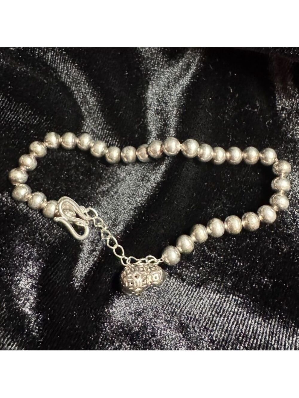ZLF 925 Sterling Silver Ball Bead Bracelet Adjustable 6–7" 7.3g Hook Clasp